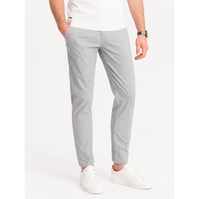 Pánské chino kalhoty s ozdobným pasem šedé