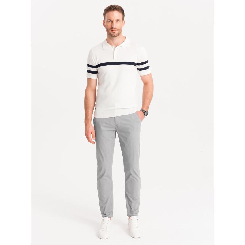 Pánské chino kalhoty s ozdobným pasem šedé