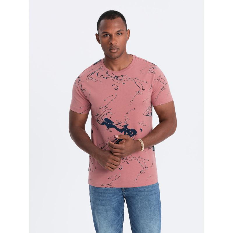 Pánske bavlnené tričko s esovitými kvetmi ružové