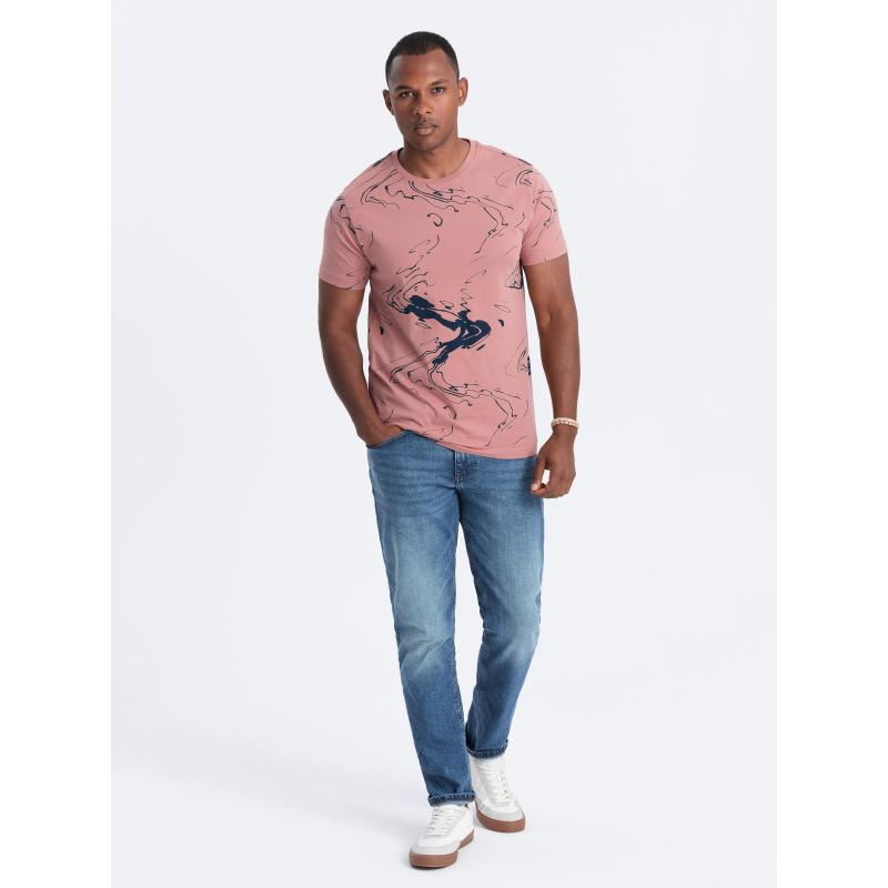 Pánske bavlnené tričko s esovitými kvetmi ružové