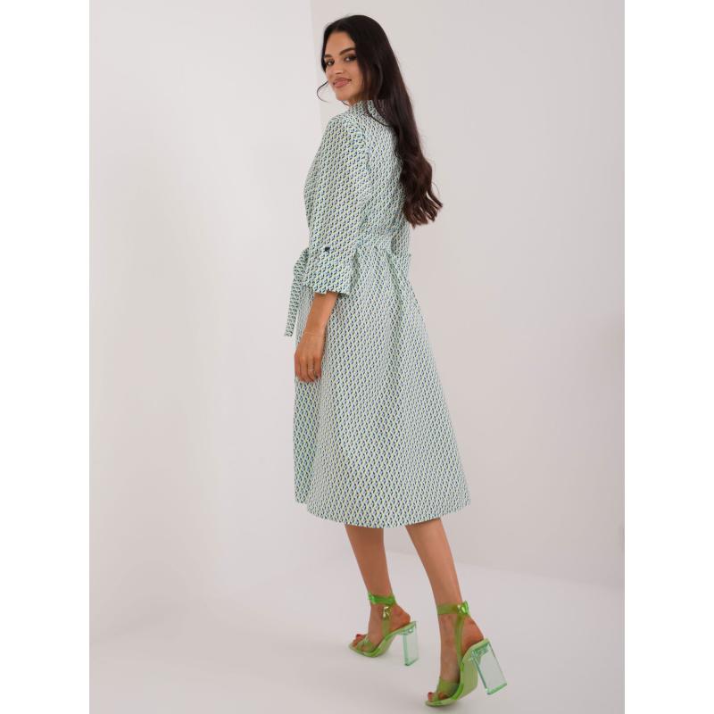 Dámské šaty s potiskem midi bílé a zelené  