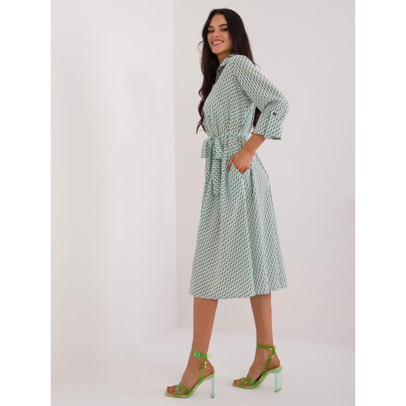 Dámské šaty s potiskem midi bílé a zelené  