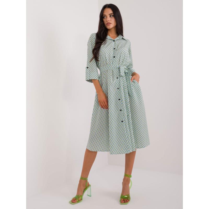 Dámské šaty s potiskem midi bílé a zelené  