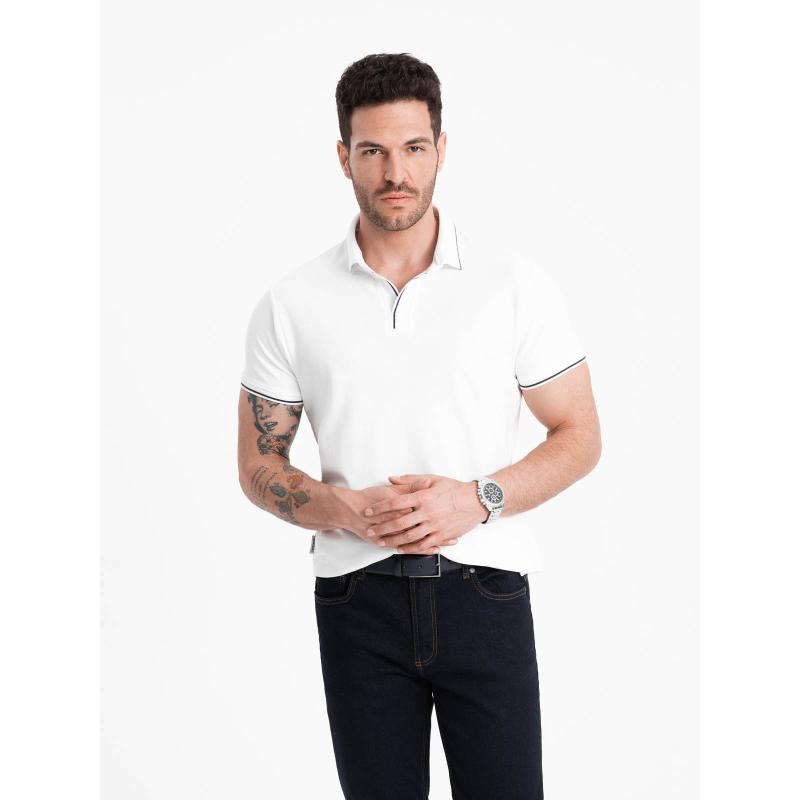 Pánské polo tričko z piké úpletu bez knoflíků bílé 