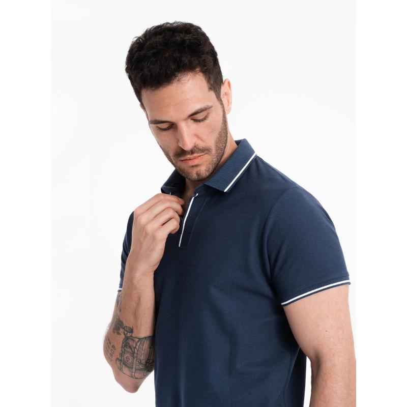 Pánská pletená polokošile bez knoflíků tmavě modrá 