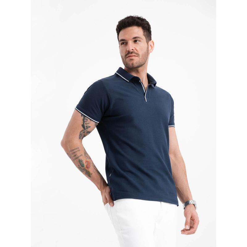 Pánská pletená polokošile bez knoflíků tmavě modrá 