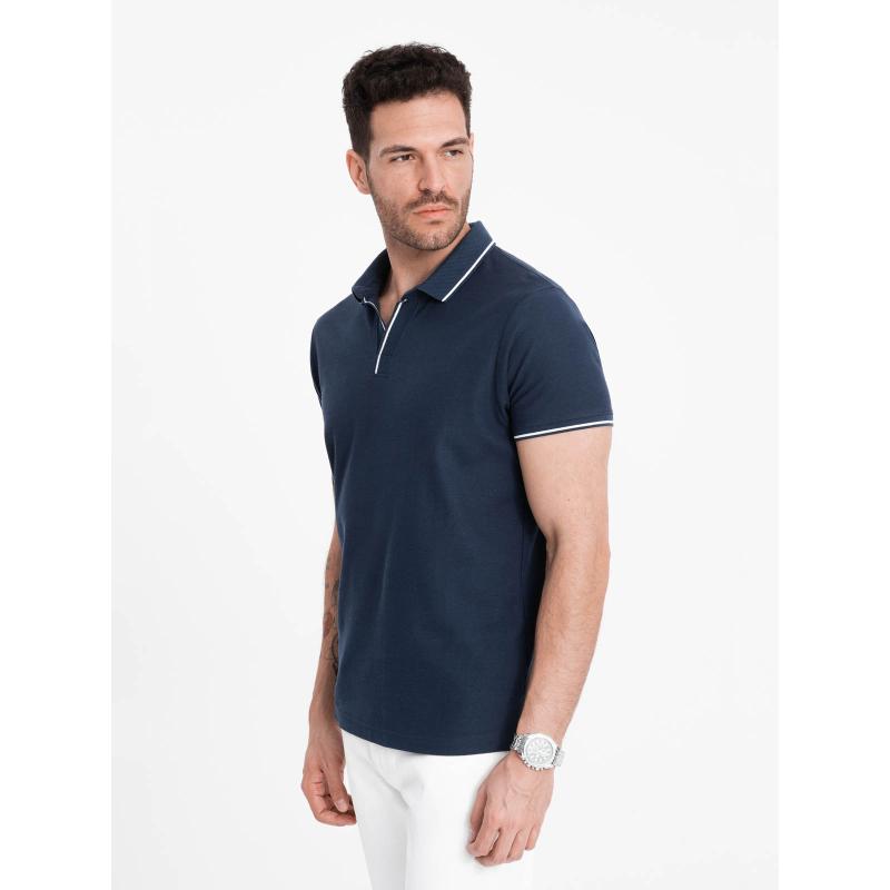 Pánská pletená polokošile bez knoflíků tmavě modrá 