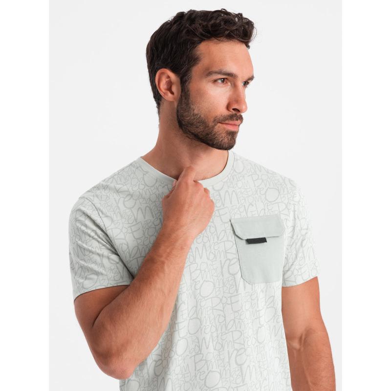 Pánske bavlnené tričko s nápismi a vreckom žltozelené