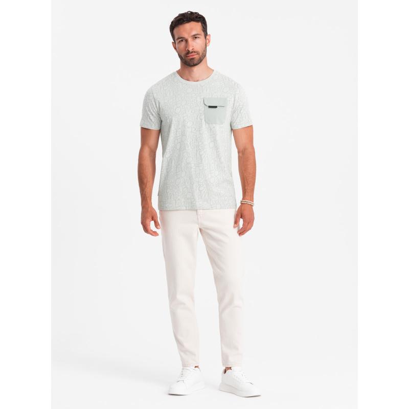 Pánske bavlnené tričko s nápismi a vreckom žltozelené