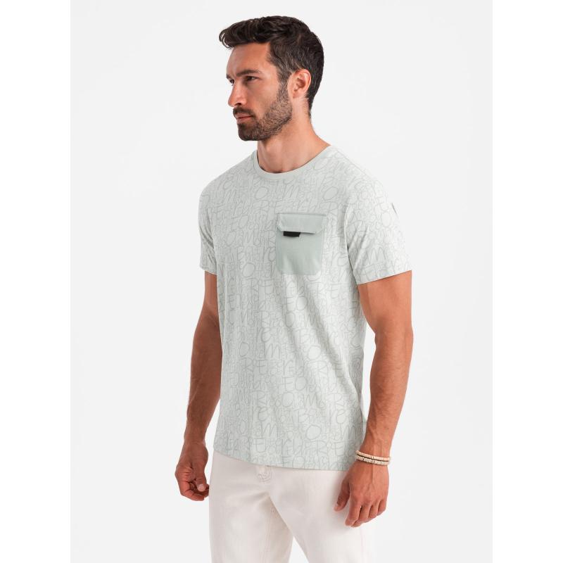 Pánske bavlnené tričko s nápismi a vreckom žltozelené