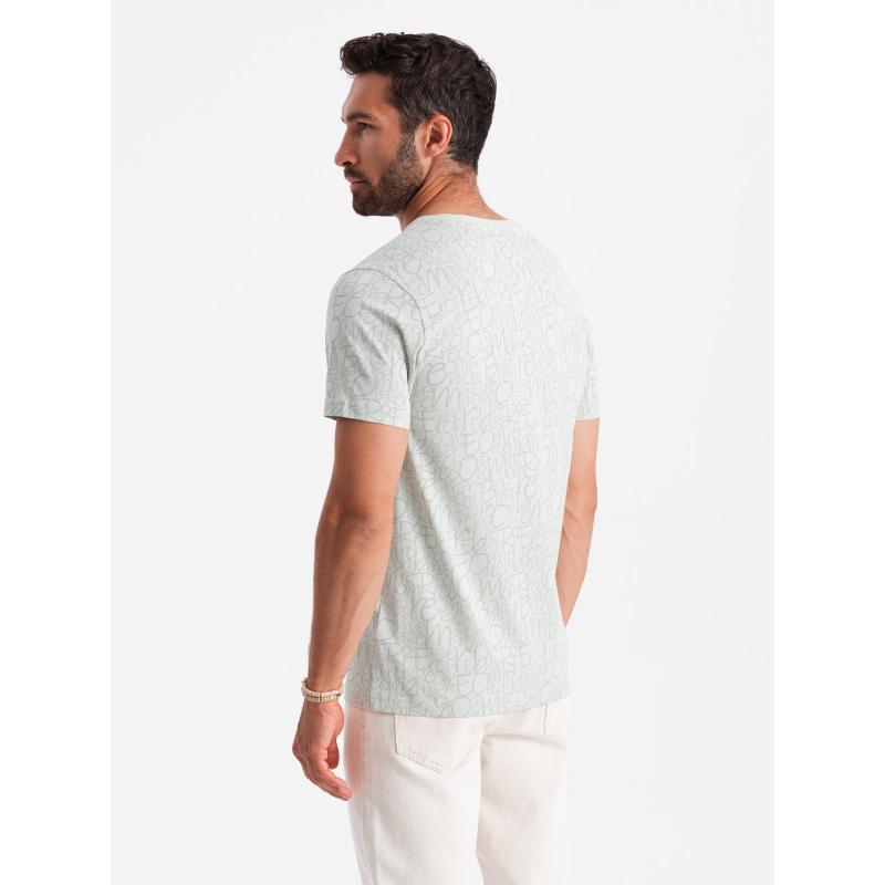 Pánske bavlnené tričko s nápismi a vreckom žltozelené