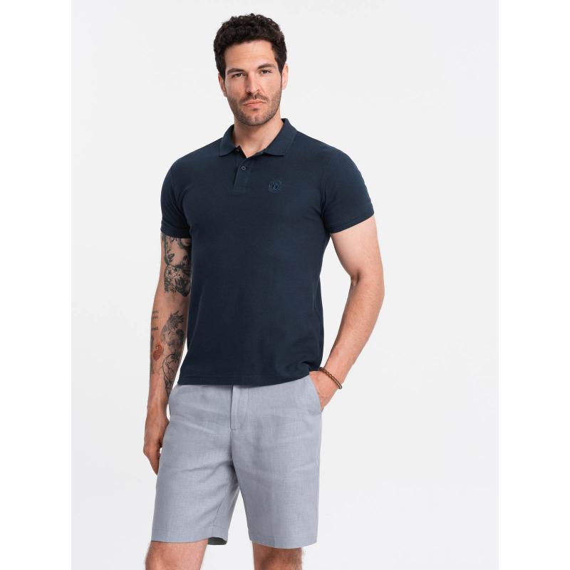 Pánská jednobarevná pletená polokošile BASIC tmavě modrá V