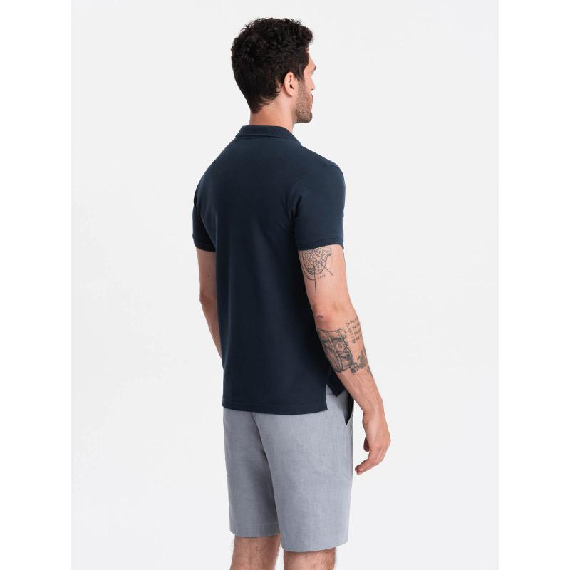 Pánská jednobarevná pletená polokošile BASIC tmavě modrá V