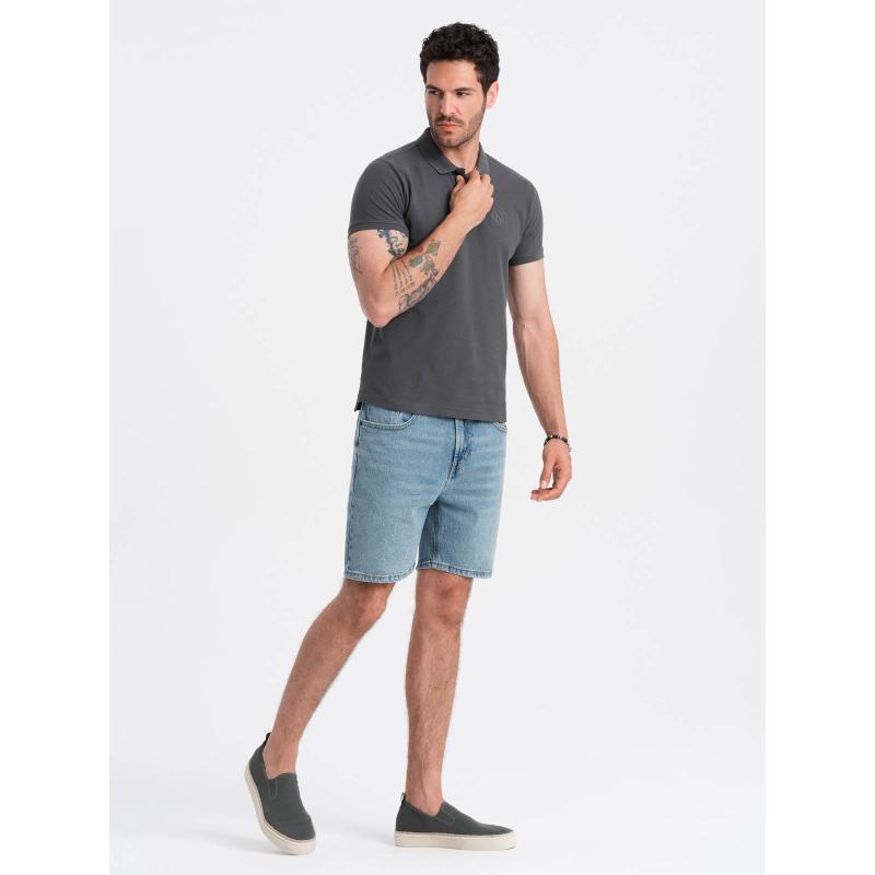 Pánská jednobarevná pletená polokošile BASIC graphite