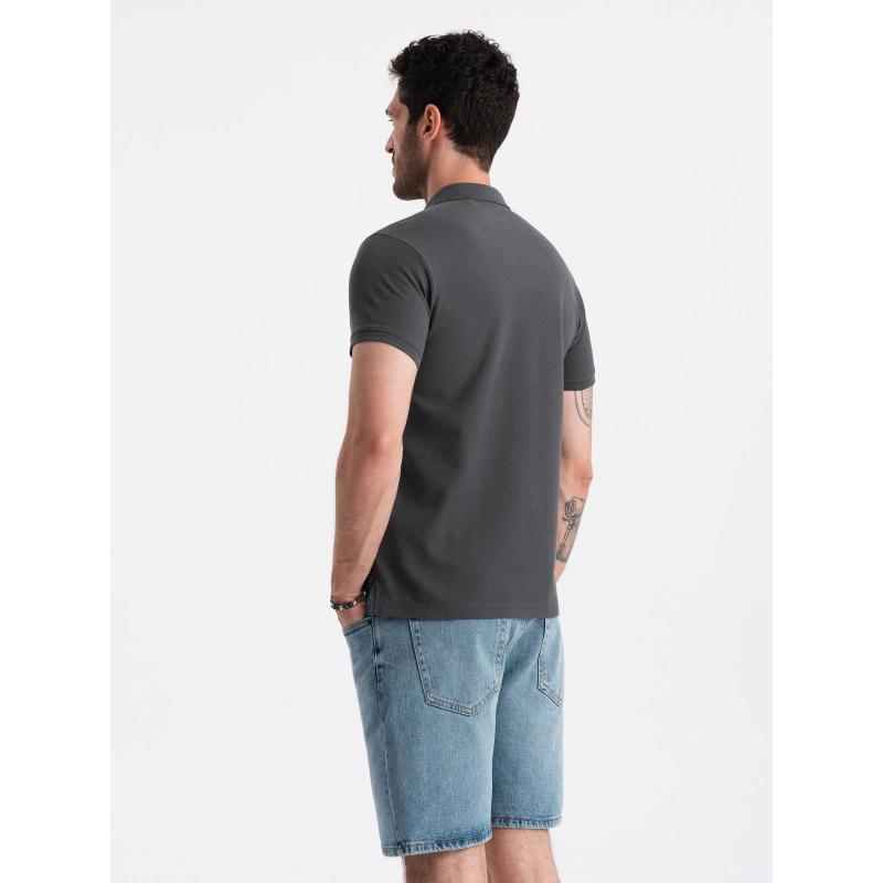 Pánská jednobarevná pletená polokošile BASIC graphite