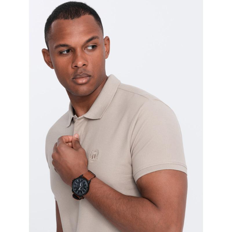 Pánská jednobarevná pletená polokošile BASIC tmavě béžová 