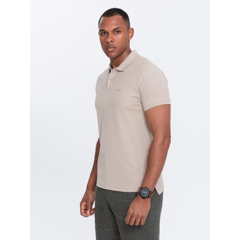 Pánská jednobarevná pletená polokošile BASIC tmavě béžová 