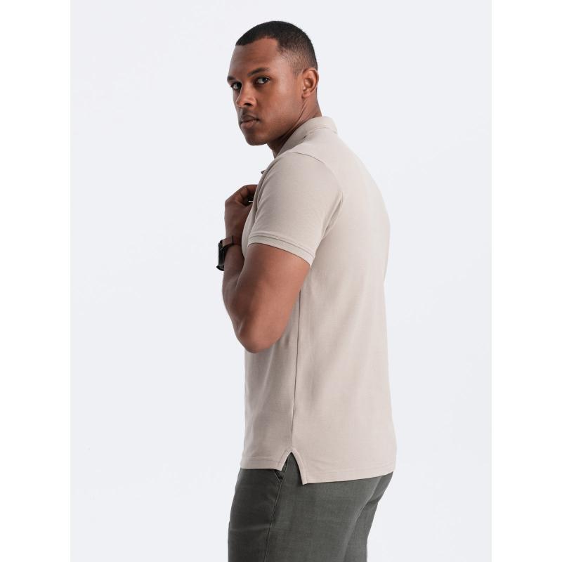 Pánská jednobarevná pletená polokošile BASIC tmavě béžová 