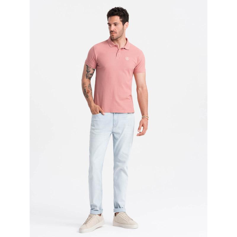 Pánská jednobarevná pletená polokošile BASIC tmavě růžová