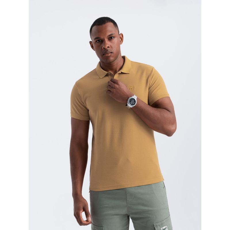 Pánská jednobarevná polokošile BASIC pique knit hořčicová 