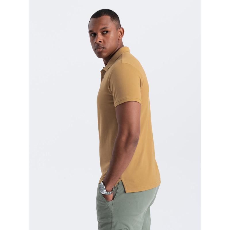 Pánská jednobarevná polokošile BASIC pique knit hořčicová 