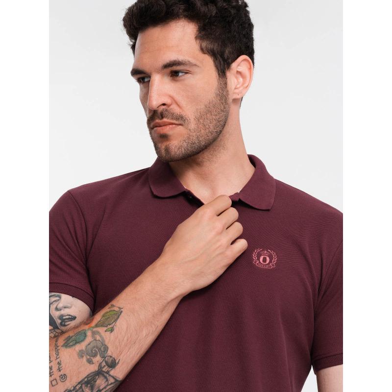 Férfi egyszínű BASIC pique kötött pólóing burgundi