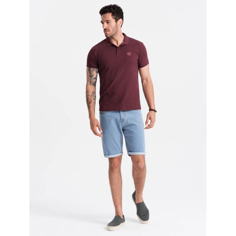 Férfi egyszínű BASIC pique kötött pólóing burgundi