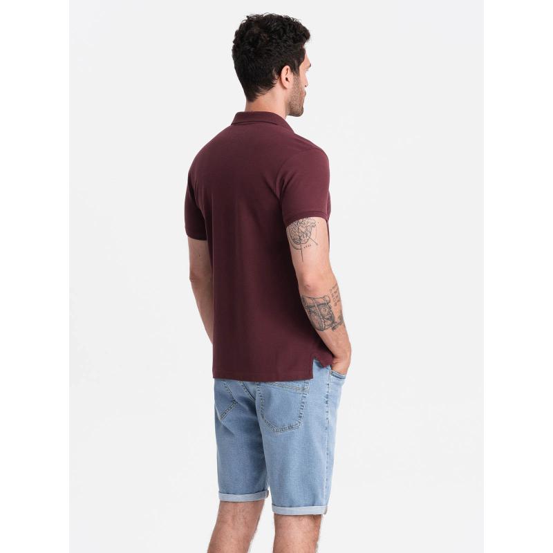 Férfi egyszínű BASIC pique kötött pólóing burgundi