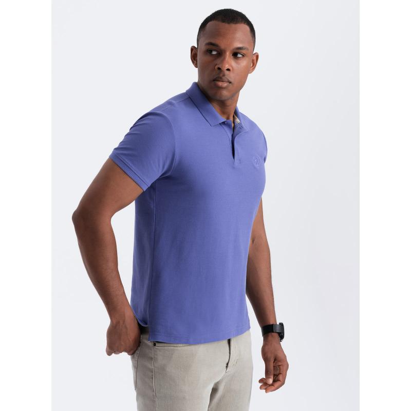 Pánská jednobarevná polokošile BASIC pique knit fialová 