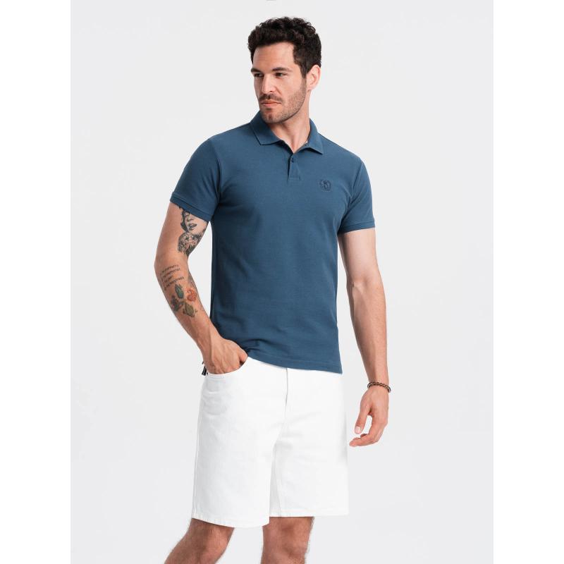 Pánská jednobarevná pletená polokošile BASIC tmavě modrá 