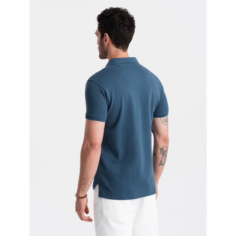 Pánská jednobarevná pletená polokošile BASIC tmavě modrá 