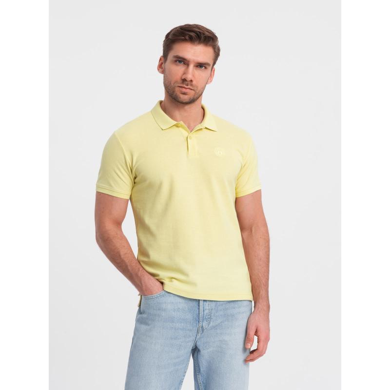 Pánská jednobarevná pletená polokošile BASIC žlutá 