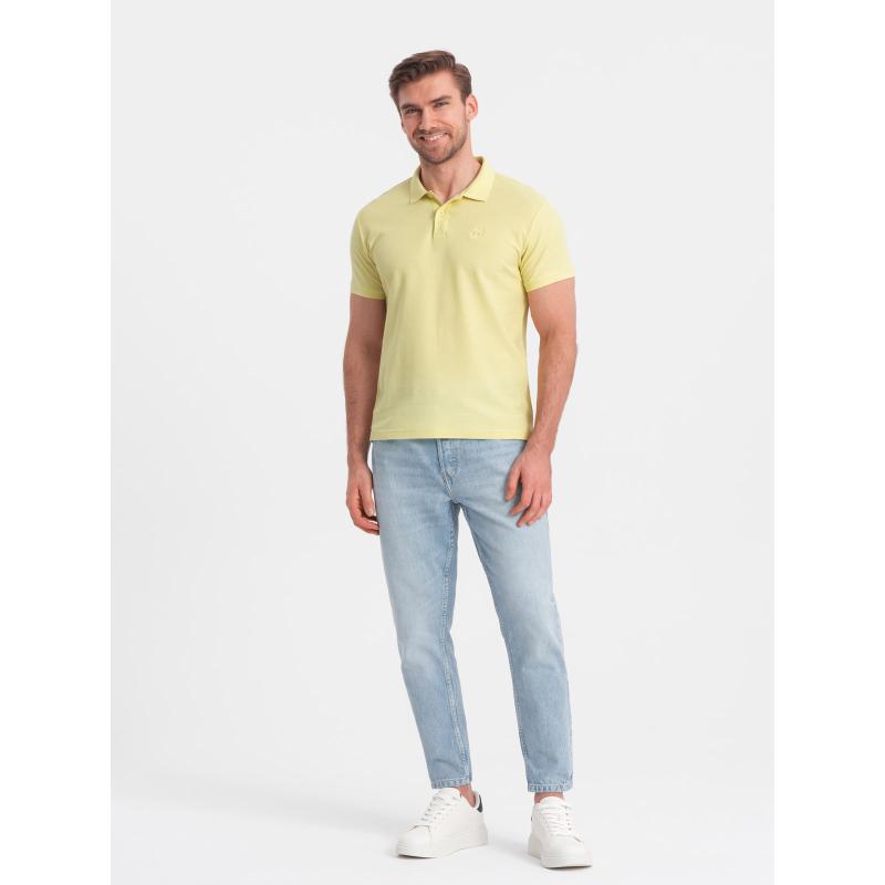 Pánská jednobarevná pletená polokošile BASIC žlutá 