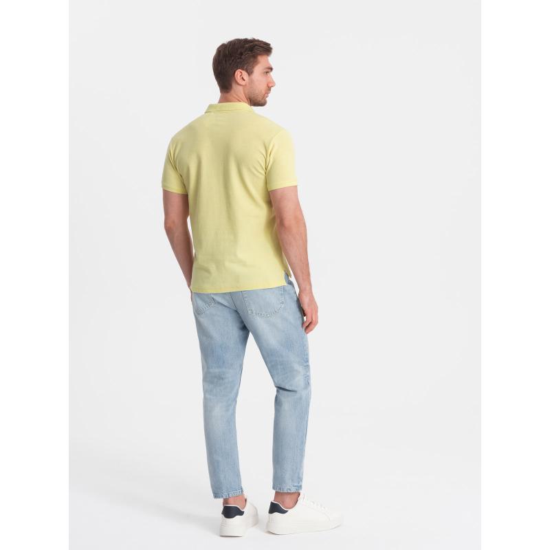 Pánská jednobarevná pletená polokošile BASIC žlutá 