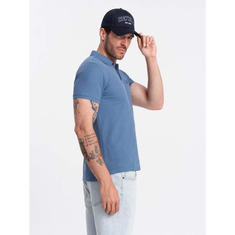 Pánská jednobarevná pletená polokošile BASIC modrá 