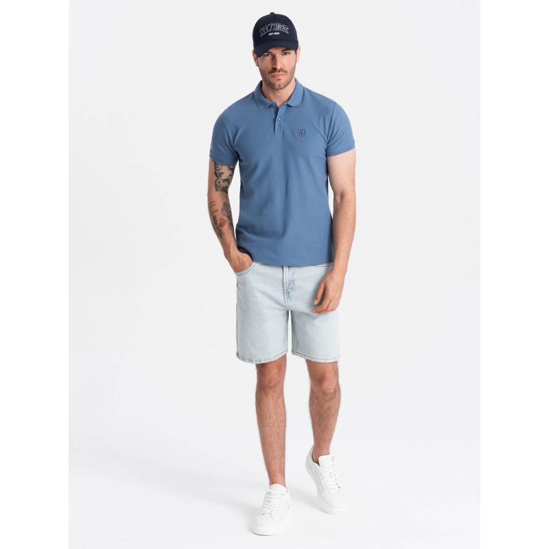 Pánská jednobarevná pletená polokošile BASIC modrá 