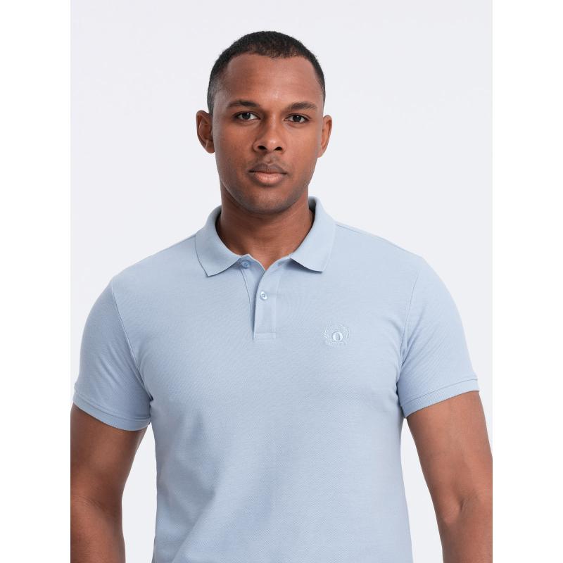 Pánska jednofarebná pletená polokošeľa BASIC modrá