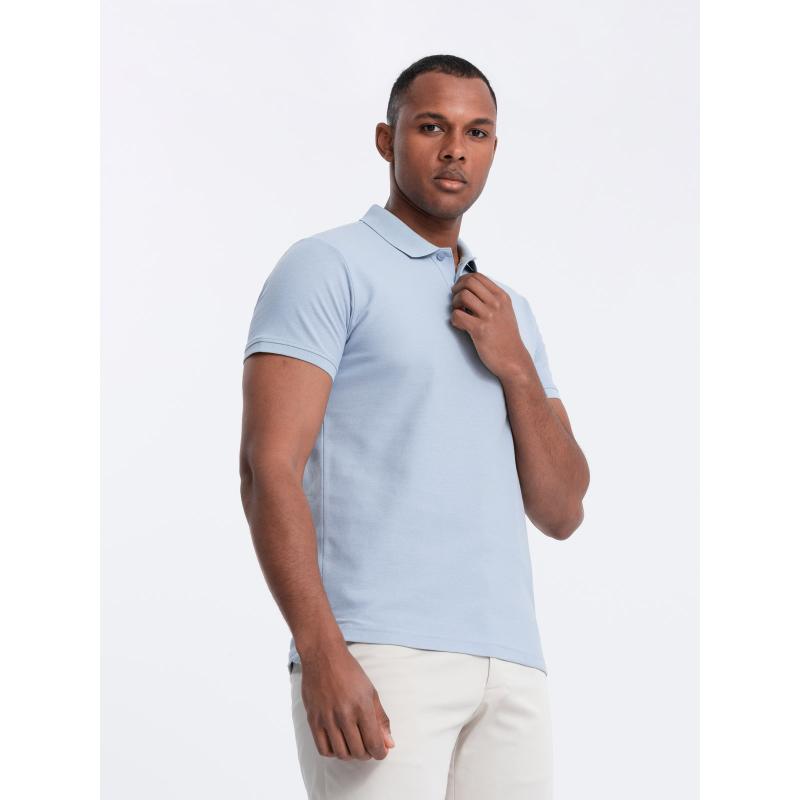 Pánska jednofarebná pletená polokošeľa BASIC modrá