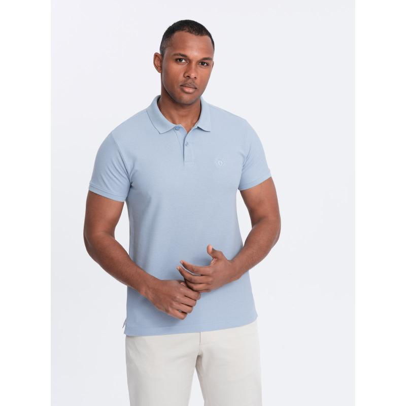 Pánska jednofarebná pletená polokošeľa BASIC modrá