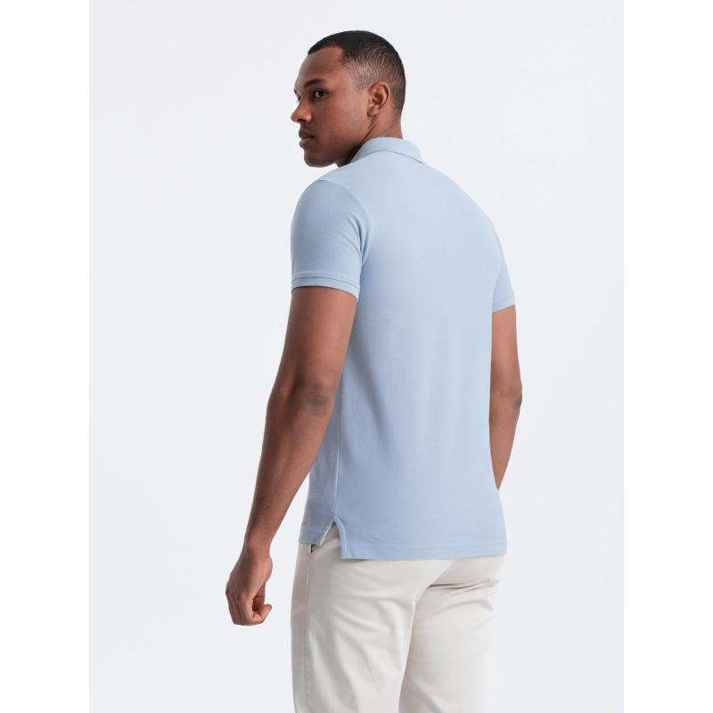 Pánska jednofarebná pletená polokošeľa BASIC modrá