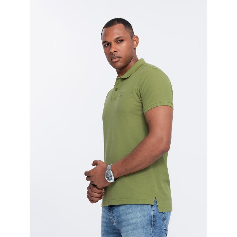 Pánská jednobarevná polokošile BASIC pique knit olivová