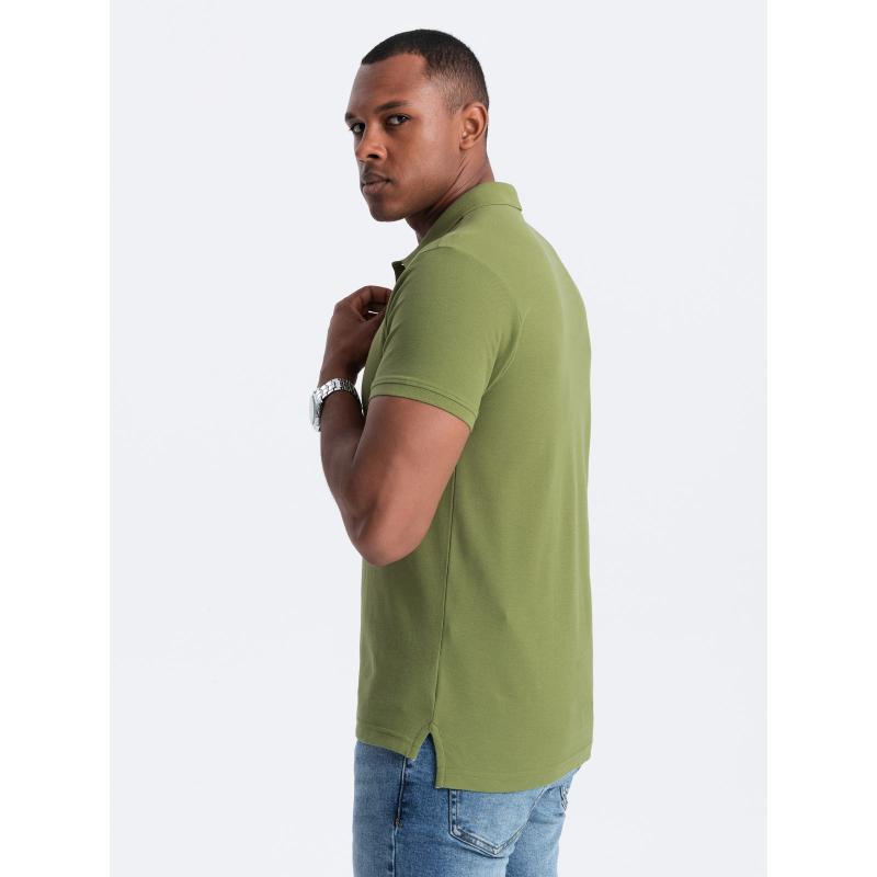 Pánská jednobarevná polokošile BASIC pique knit olivová