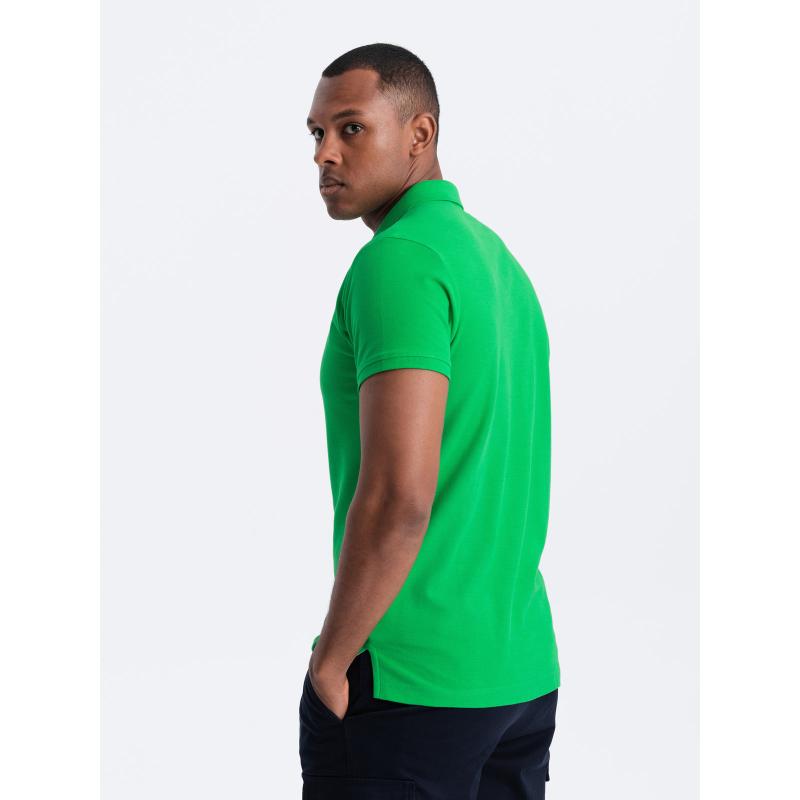 Férfi egyszínű kötött pólóing BASIC neonzöld