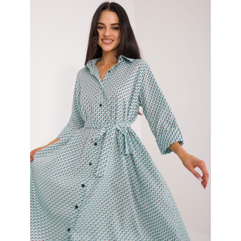 Dámské šaty s 3/4 rukávem košilové mátové 