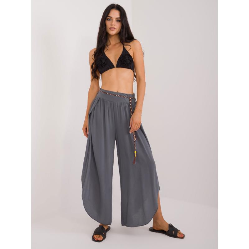 Dámské kalhoty z široké látky OCH BELLA grafitové 