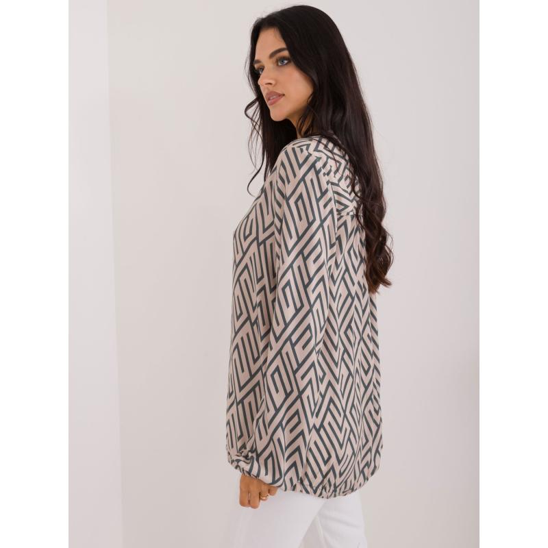 Női blúz geometrikus mintával SUBLEVEL bézs színben