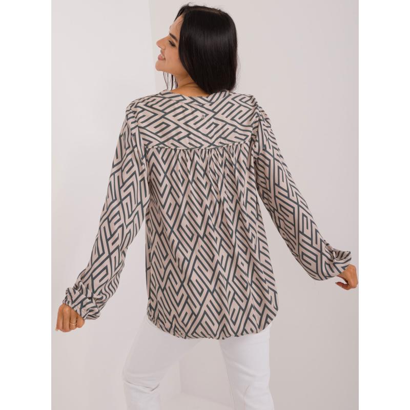 Női blúz geometrikus mintával SUBLEVEL bézs színben