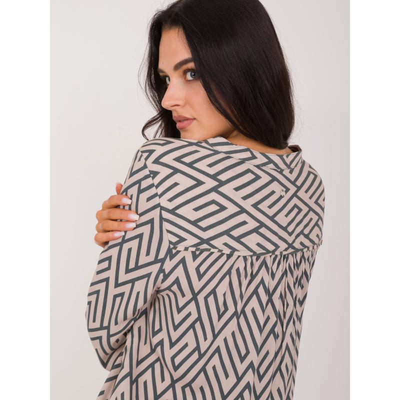 Női blúz geometrikus mintával SUBLEVEL bézs színben