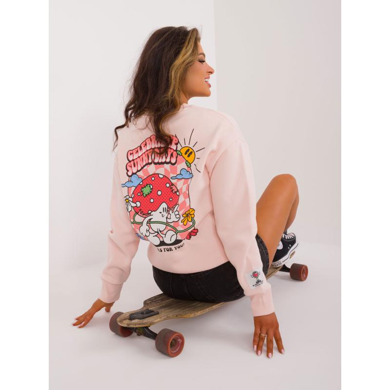 Női pulóver SUBLEVEL nyomtatással világos rózsaszínű