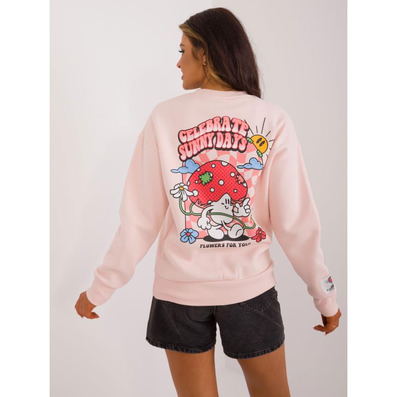 Női pulóver SUBLEVEL nyomtatással világos rózsaszínű